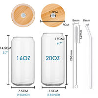 Gobelet en verre personnalisé avec logo, 16oz et 20oz, vente en gros, avec accessoires (paille et couvercle en bambou) pour café et jus