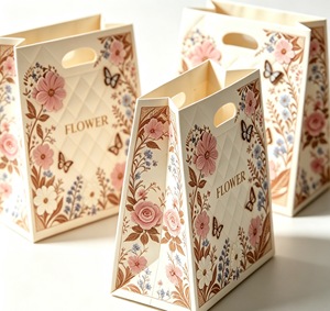 Floral Butterfly Gift Paper <b>Bags</b> Mini Portable Size Embossed Texture Square Bottom Ivory Board Recyclable Classic Style - Product Image 2