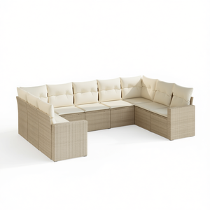 Conjunto de Sofás de Jardín de Ratán Beige, 6 Plazas, Muebles de Exterior Contemporáneos Resistentes a la Intemperie - Product Image 1