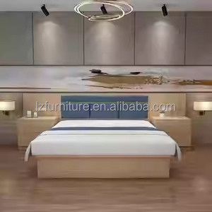 Custom Wholesale Price Hotel Bedroom Set King Queen Size Wooden <b>Platform</b> <b>Bed</b> <b>Frame</b> With Headboard & Nightstands For 3 Star Hotel - Product Image 2