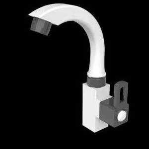 Robinet de cuisine moderne blanc et gris à levier unique avec bec courbé - Product Image 3