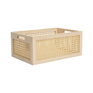 Cesta de Almacenamiento Multifuncional Rectangular Vintage de Mimbre Natural y Madera Hecha a Mano de Alta Calidad, Ecológica - Product Image 1