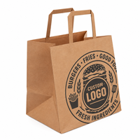 Sacs à hamburger en papier kraft brun personnalisés en gros avec poignées plates et fond large pour les commandes à emporter des restaurants de hamburgers