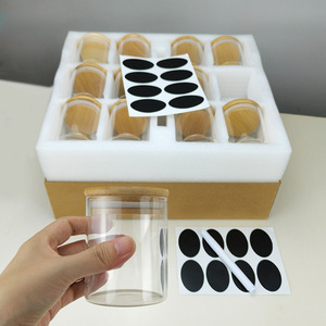 Ensemble de 12 pots à épices en verre borosilicate faits à la main avec couvercle en bambou, compatibles lave-vaisselle, hermétiques et écologiques pour la cuisine - Product Image 2