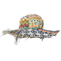 Nouveau Chapeau Bob Vintage Patchwork à Franges, Imprimé Géométrique Ethnique, Effet Vieilli, Large Bord, Style Bohème, Chapeau de Pêcheur, Vente en Gros Personnalisée