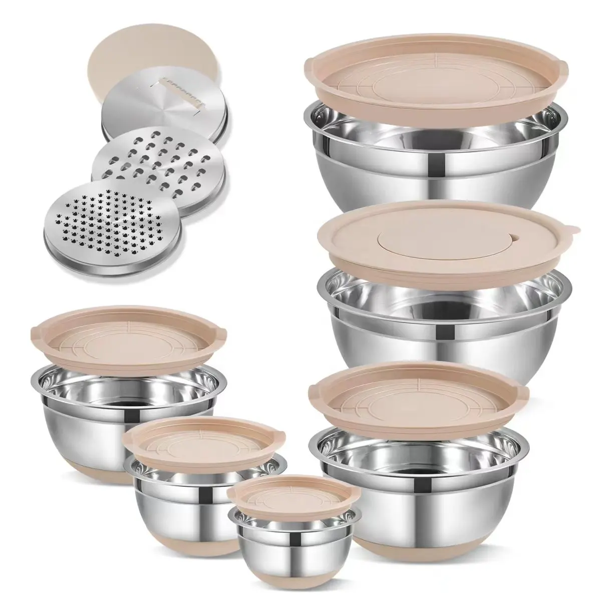 High Quality Eco friendly Silicone Kitchen Food Storage Cake Baking Salad Bowls Stainless Steel Mixing Bowls Set With Lid