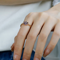 Bague en argent sterling 925 plaqué or avec pierre précieuse, fleur creuse rétro, tanzanite, zircon, opale synthétique artificielle