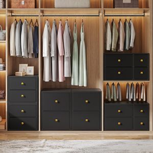 <span class=keywords><strong>Commode</strong></span> autoportante noire avec structure métallique, plateau en <span class=keywords><strong>bois</strong></span>, 4 tiroirs en tissu. Rangement empilable pour placards, convient aux chambres <span class=keywords><strong>et</strong></span> aux espaces sous le lit. - Product Image 6