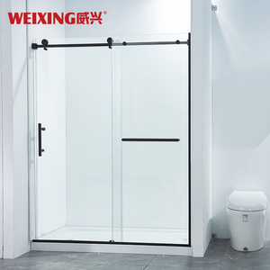 Porta della <span class=keywords><strong>doccia</strong></span> in acciaio inossidabile senza cornice in vetro temperato nero opaco con singolo scorrevole in appartamento personalizzato di alta qualità - Product Image 1