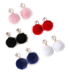Boucles <span class=keywords><strong>d</strong></span>'oreilles pompon en peluche pour femmes, bijoux féminin, boule en fourrure, cadeau, nouvelle mode - Product Image 6
