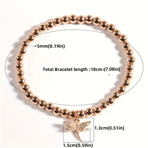 Fashion 5MM Women Round Hematite Elastic <strong>Bracelet</strong> with Cubic Zircon <strong>Dragonfly</strong> Charm <strong>Bracelet</strong> - Product Image 6