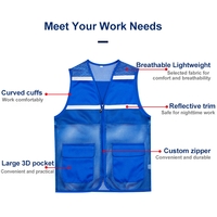 Gilet de sécurité réfléchissant personnalisé avec logo pour les travaux de construction et d'ingénierie, vêtements de travail multi-poches avec fermeture éclair