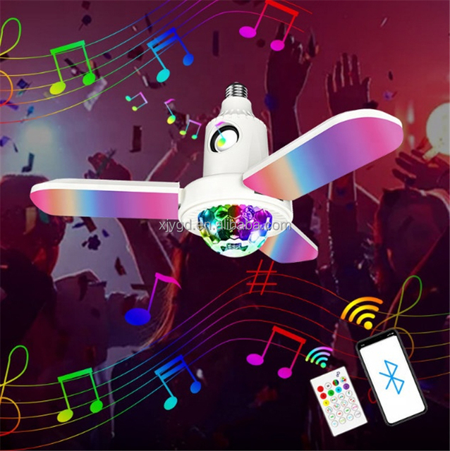 Remote Control Wireless-Compatible Deformation Music Lamp E27/B22 LED Three-Leaf with Mini RGB Crystal Magic Ball Light