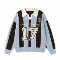 Pull en tricot intarsia à col pour femme, coupe oversize, style preppy à rayures, avec motif graphique de numéro universitaire, pour boutique, collection automne-hiver