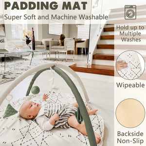 Tapis vert antidérapant pour le développement sensoriel et moteur des bébés, tapis de jeu pour le temps sur le ventre avec 6 jouets - Product Image 2