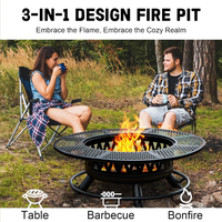 Brasero d'extérieur moderne en fer de 42 pouces avec 2 grilles, table de foyer grande taille pour brûler du bois, 1 pioche à brasero, 1 couvercle, barbecue écologique pour patio