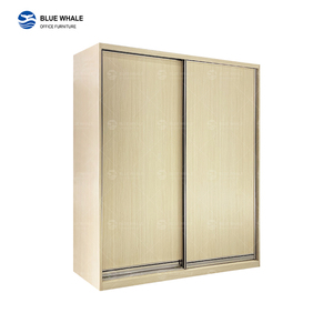 <span class=keywords><strong>Armario</strong></span> Moderno de Acero <span class=keywords><strong>con</strong></span> <span class=keywords><strong>Puertas</strong></span> Corredizas, Ahorro de Espacio, Duradero, <span class=keywords><strong>con</strong></span> Acabado de Madera, para Dormitorio, Mueble de Almacenamiento - Product Image 5