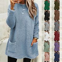 Automne hiver coréen avant Logo couleur unie cou décontracté ample à manches longues poche en peluche sueur femmes Anti-boulochage