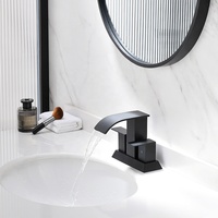 Robinet de salle de bain cascade moderne en céramique noir mat avec mitigeur de lavabo 3 trous à large écartement de 8 pouces et bonde escamotable