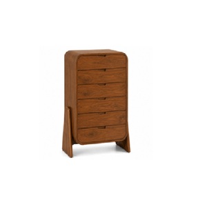 Commode à 5 tiroirs en bois de manguier massif avec bords arrondis et pieds inclinés, style moderne du milieu du siècle, pour chambre à coucher - Product Image 2