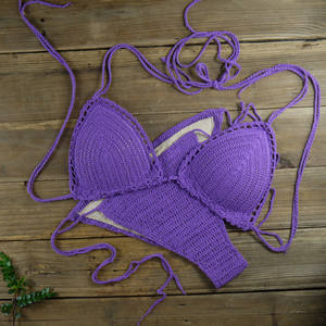 Handgefertigtes Häkel-Dreieck-Bikini-Set für Damen - 2-teiliger Neckholder-Badeanzug mit Rückenbindung, Strandmode - Product Image 5
