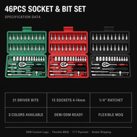 Jeu de clés à douilles 46 pièces pour mécaniciens automobiles, kit d'outils de réparation, coffret d'outils à main, jeux de douilles