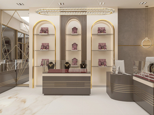 ที่กำหนดเองทันสมัยเครื่องประดับหรูหราร้านค้าการออกแบบตกแต่งภายในเคาน์เตอร์ทองพร้อมกระจกนิรภัยไฟ LED เครื่องประดับโชว์รูม - Product Image 4