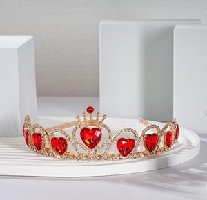 Coeur rouge diadème strass couronne coiffure reine des coeurs couronne en or pour filles mariage saint valentin fête des mères - Product Image 2