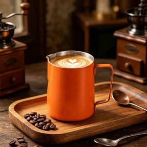 อุปกรณ์บาริสต้าสำหรับกาแฟ  เหยือกสแตนเลสสำหรับตีฟองนม ขนาด 350 มล. 600 มล. 900 มล. พร้อมปากกาเขียนลาเต้อาร์ต - Product Image 6