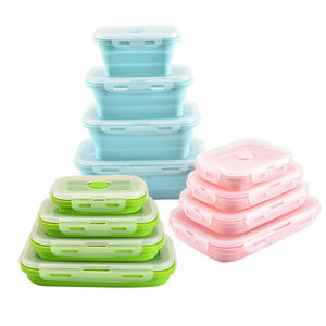 Lunch <b>Box</b> 4 Piece Set Wholesale Food <b>Storage</b> Portable <b>Collapsible</b> Silicone Foldable Lunch <b>Box</b> - Product Image 1