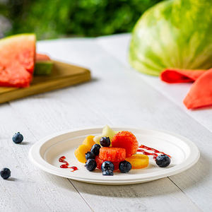 PFAS Бесплатная круглая тарелка 7 9 10 дюймов, объемная упаковка одноразовых бумажных тарелок сахарного тростника для оптовой продажи - Product Image 5