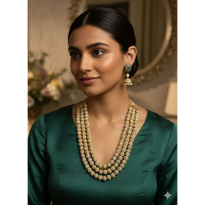 Women's Golden Ball <b>Bead</b> Necklace and Earring <b>Set</b> Classic Wedding Party Fashion Jewelry Brass Gold Plated Trendy - Product Image 1