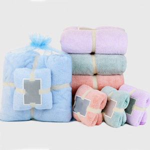 Juego de toallas para madre e hijo 35x75 70x140 cm, toallas de baño de felpa suave de color coral sólido para regalo. - Product Image 4