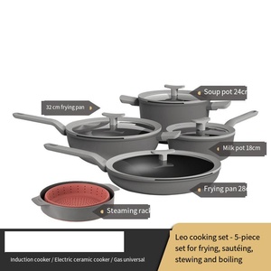 Geling Low MOQ 5 Pcs Gray Kitchen Cooking Cookware <strong>Sets</strong> Good <strong>Sale</strong> <strong>Non</strong> <strong>Stick</strong> Aluminum <strong>Pots</strong> <strong>and</strong> <strong>Pans</strong> <strong>Sets</strong> for Dinner - Product Image 5