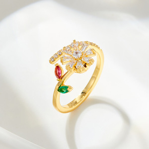 Flower <b>Open</b> <b>Ring</b> Micro Pave Adjustable Index Finger <b>Ring</b> Gift Jewelry - Product Image 1