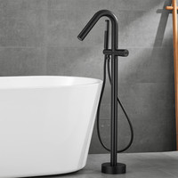 Robinet de douche sur pied en or brossé pour salle de bain d'hôtel, avec bec pivotant à 360°, douchette à main et mitigeur double en céramique