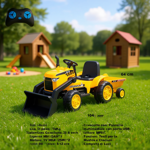 Tractor con Bulldozer de 108 cm, Amarillo, Eléctrico, para Niños de 3 a 8 Años - Product Image 3