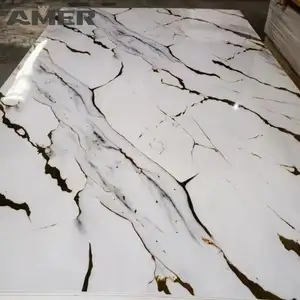Amer Design การพิมพ์ 3 มิติตกแต่งภายในผนังแผงพื้นหลังเคลือบยูวีแผ่นหินอ่อนพีวีซีราคาแผงพื้นหลัง