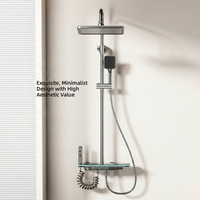Fabricant OEM – Ensemble de douche thermostatique intelligent haute pression avec corps en laiton, finition blanc mat et gris anthracite, étagère murale de rangement