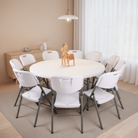 Table pliante moderne ronde en HDPE blanc, résistante aux UV et imperméable, idéale pour les mariages en extérieur, les entrées et les villas