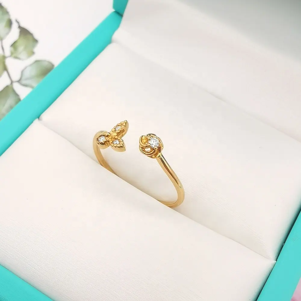 Anelli di fidanzamento con diamanti anello stile romantico all'ingrosso naturale e foglia fiore naturale per donna anello in oro giallo 18 carati matrimonio