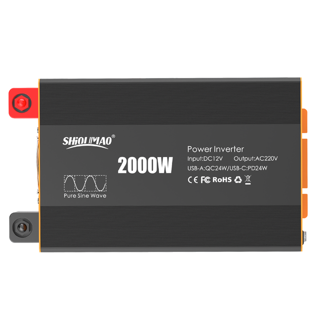 High Efficiency Remote Control 2000W Pure Sine Wave Single Phase Power Inverter DC12V 220V AC USB Port Converter Car Use