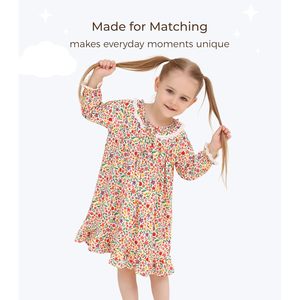 Vestido Floral Personalizado para Niñas Pequeñas, Manga Larga, Corte Holgado, Cuello con Lazo, Estilo Casual, Tallas 2-5 Años - Product Image 2