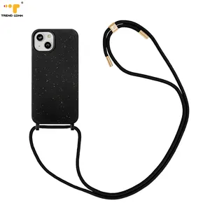 Eco-friendly Bamboo Fiber Cover Detachable End Clip Crossbody Chain Full Biodegradable Design Phone Cases For iPhone 15