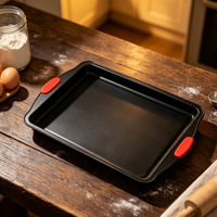 Ensemble de moules à pâtisserie rectangulaires en acier au carbone antiadhésif XINZE avec poignées en silicone rouge, résistants au four, pour biscuits et gâteaux, pour restaurant