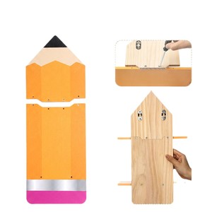 Pencil Shaped Wooden Wall <b>Shelf</b> For Kids Room Storage Organizer With Two Layers Durable Solid Wood Mounting - Product Image 5