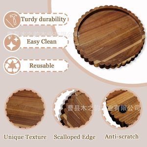 Acacia Wood Round <b>Storage</b> <b>Tray</b> With Lace Trim For Candles Home Decor Display - Product Image 3