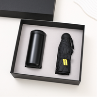 Ensemble cadeau d'affaires 2 pièces, gobelet à café en acier inoxydable, mini parapluie pliable, logo personnalisé, souvenir d'entreprise, boîte cadeau