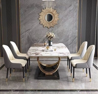 Ensemble de table à manger rectangulaire de luxe moderne avec chaises en métal pour la maison ou le restaurant, finition marbre, meubles de salle à manger