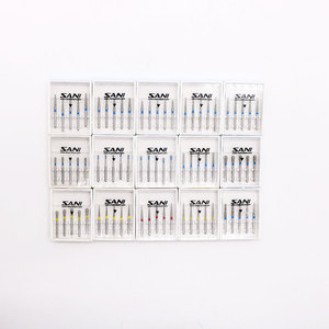 หัวกรอเพชร Sani Dental สำหรับเครื่องกรอความเร็วสูง รูปทรงกรวย 5 ชิ้นต่อแผ่น หลายสี - Product Image 1